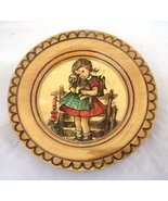  Vintage Hummel Style Girl Cuddling a Puppy by Fence.Wooden Plate Plaque - £15.63 GBP