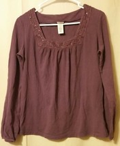 ROUTE 66 - LONG SLEEVES PURPLE KNIT SHIRT BEADED NECKLINE SIZE L    B3/ - £6.18 GBP