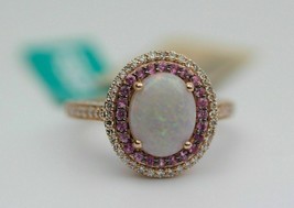 3Ct Simulated Opal white Pink Sapphire Halo Ring 14k Yellow Gold Plated Silver - £95.25 GBP
