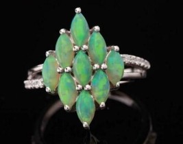 Sterling Iridescent Green Opal Ring Size 7.75 - £91.90 GBP