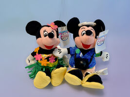 Disney Tourist Mickey &amp; Hula Minnie Mini Bean Bag Plush Set NEW - $19.99