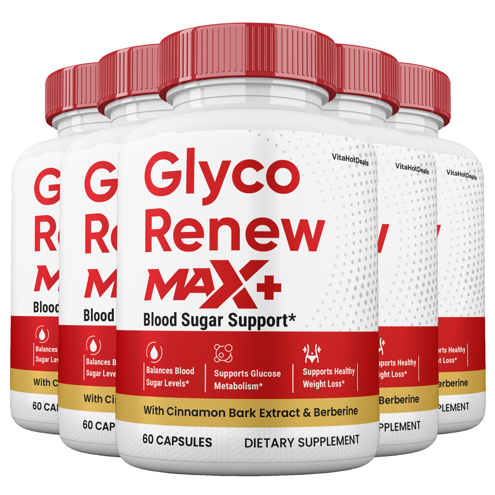 5 Pack Glyco Renew Max + Blood Sugar Capsules 2x Higher Potency Formula