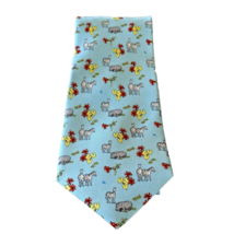 KRIZIA Silk Tie Made in Italy Light Blue Zebra Hippopotamus Flowers - £6.93 GBP