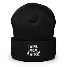 Wife Mom Witch Funny Sarcasm Saying Halloween Cuffed Beanie Black - £23.96 GBP