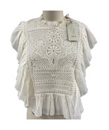 NWT Joie Ivory Embroidered Ruffle Blouse M Boho Luxe Romantic Messy Coqu... - $116.77