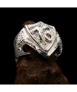 Excellent crafted Men&#39;s Lucky Number 13 Shield Ring - Shiny Sterling Silver - £46.31 GBP