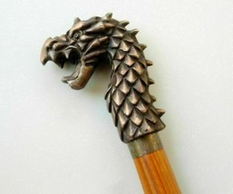 DRAGON Horror Designer Handle Antique Style Wooden Walking Stick Cane Gift Men - £29.20 GBP