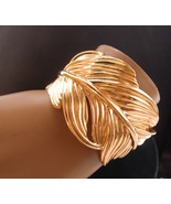 Fabulous wide signed cuff bracelet - Vintage goddess beauty golden leaf ... - £76.30 GBP