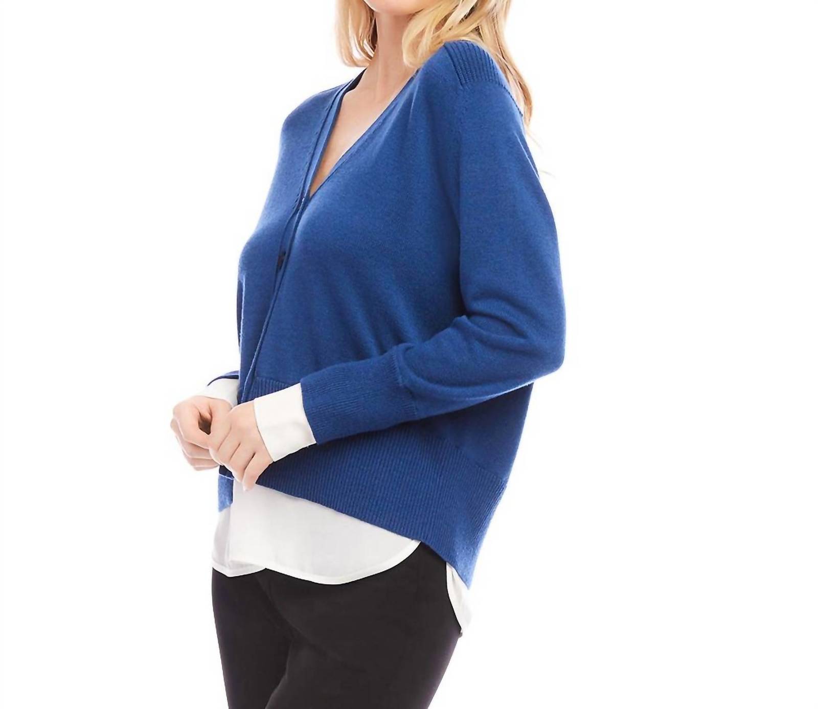 Karen Kane Petite Size Layered Sweater Cardigan Dark Blue - $79.00