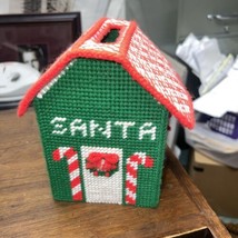 Handmade Knitted Crochet Christmas Pattern Tissue Box Cover Santa House - £15.74 GBP