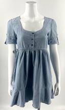 DKNY Tunic Mini Dress Size 2 Blue Chambray Roll Tab Sleeve Side Tie Pockets - £26.71 GBP