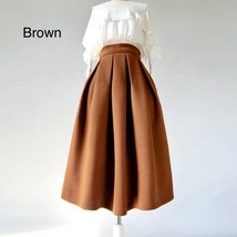 Winter Brown Woolen Midi Skirt Women Custom Plus Size Pleated Party Skirt image 8
