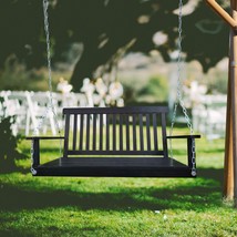 Front Porch Swing with Armrests, Wood Bench Swing with Hanging Chains Black - $173.13