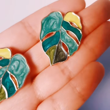 Plant Green Leaf Enamel Drop Earrings Fashion Statement Earrings jewelry... - £6.32 GBP