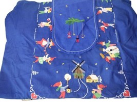 Vtg Danish Folk Embroidered Applique Tablecloth &amp; Runner Children Holiday 86x46 - £37.09 GBP