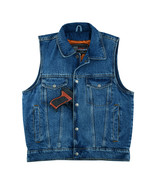 Men&#39;s Blue Denim Vest with Collar Concealed Carry Pocket - $1,328.19 MXN+