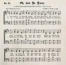 1883 Gospel Hymn Oh How He Loves Sheet Music Victorian Religious ADBN1fff - $14.99