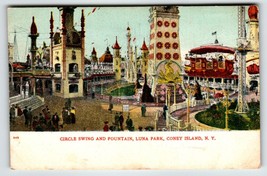 Circle Swing &amp; Fountain Ride Coney Island New York Postcard Amusement Park 1907 - £13.06 GBP