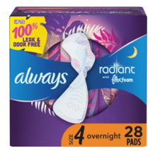 Always Radiant Pads, Overnight, with Wings Size 4 10.0ea - $16.99