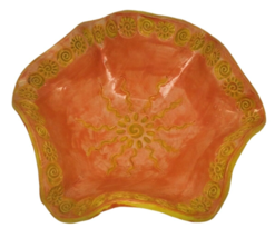 Sunshine &amp; Seashell Pattern Ruffled Edge Orange Yellow Bowl Studio Potte... - $14.99