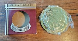 Vintage Set of 4 Decorative Brass Coasters with Holder (NEW) - $19.75