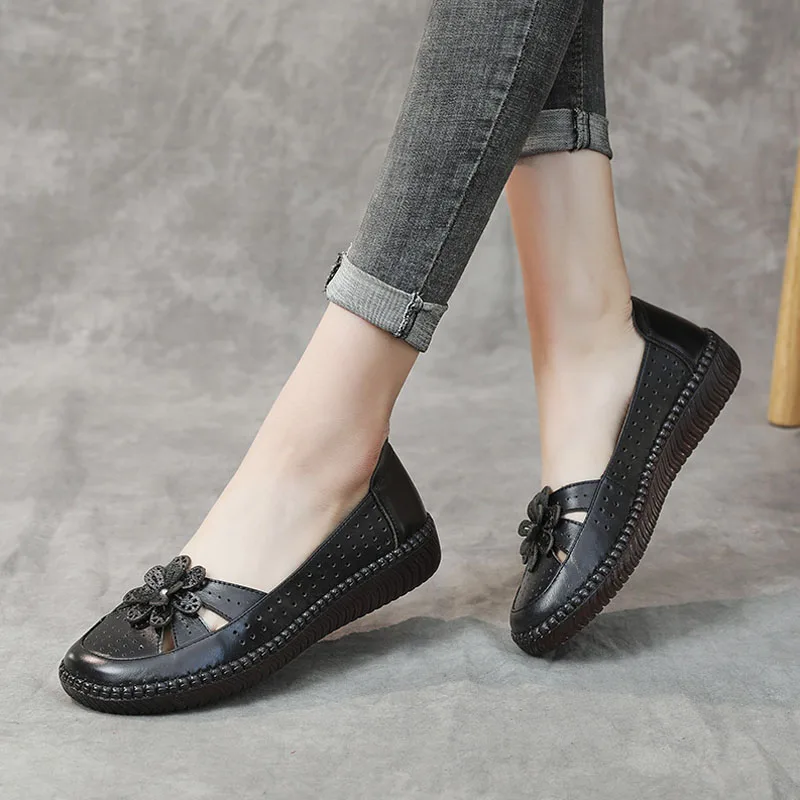 Leather women flats hollow woman shoes summer women s loafers breathable slip on female thumb200