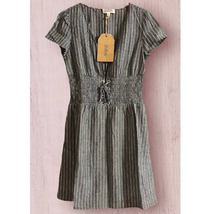 Listicle Grey/White Pinstripe Ribbed Stretch Waist Dress- Size S-NWT - £8.92 GBP