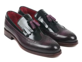 Paul Parkman Mens Shoes Loafer Black Purple Kiltie Tassel Handmade KT92PX - £402.13 GBP