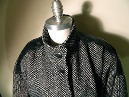 Vintage Braetan Gray Wool Tweed Black Leather Button Front Jacket Size 5 - $45.54