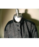 Vintage Braetan Gray Wool Tweed Black Leather Button Front Jacket Size 5 - $62.28 CAD