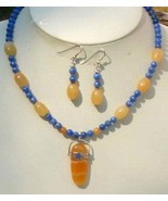 Adjustable Lapis Beads and Calcite Pendant Necklace and Earrings Jewelry... - £66.88 GBP