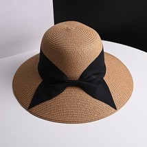Foldable Clic Black Ribbon Bow Straw Hats For Women Girls Summer Adjustable   Ca - £37.76 GBP