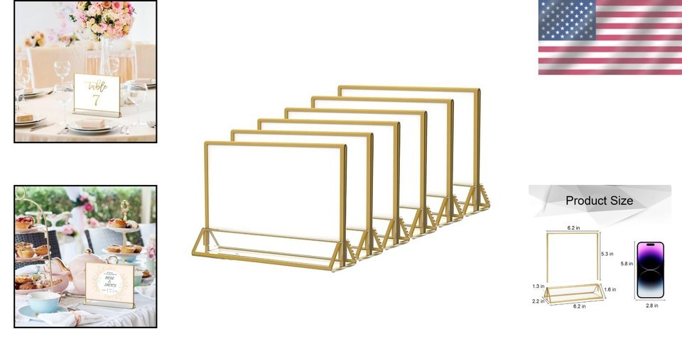 6-Pack Horizontal Acrylic Sign Holders with Gold Borders for Elegant Displays Item image 2