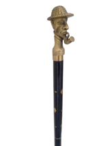 Antique Black Engraved Wood Walking Stick Cane with Sherlock Holmes Head... - £38.32 GBP