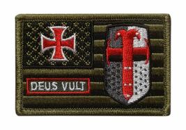 Deus Vult USA Flag Christian Templar Knight in God Wills Patch [&quot;Hook&quot; Fastener  - £7.66 GBP