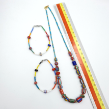 Set Vintage Venetian Style Chevron and Tiny Turquoise Seed  Beads Necklace. - £29.67 GBP