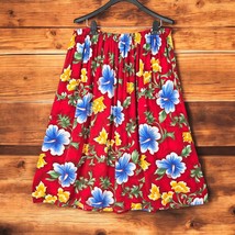 Vintage Floral Skirt Woman Handmade 36 Waist 31 Long Red, Elastic Waist ... - £13.69 GBP