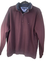 Tommy Hilfiger Jacket Mens Large Maroon Red Quarter Zip Pullover Sweater EUC - £14.62 GBP