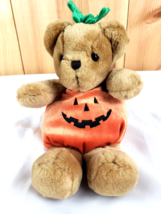 Halloween Plush Orange Pumpkin Jack O Lantern Brown Teddy Bear 9 inches Holiday - £7.78 GBP