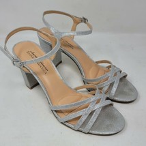 Badgley Mischka Womens Heeled Sandals Silver Glitter Ankle Strap Size 6 - $37.87