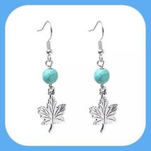 New Pretty Maple  Leaf Turquoise Bead Dangle Earrings - $5.00