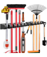 Wall Mounted Organizer Mop &amp; Broom Holder Storage with 5 Ball Slots and ... - $35.16