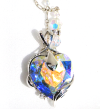 Gorgeous Austrian AB Heart Shaped 925 Sterling Silver Necklace with accents - $69.31