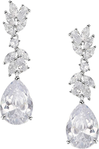 Marquise Wedding Earrings Brides Teardrop Crystal Zirconia Bridal Drop Earrings - £27.96 GBP