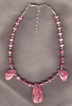 Three Large Teardrop and 8 mm Rhodochrosite Bead in Adjustable Necklace - £74.73 GBP