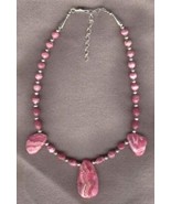Three Large Teardrop and 8 mm Rhodochrosite Bead in Adjustable Necklace - €81,21 EUR