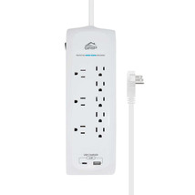 GRiP 8 Outlet Surge Protector with 1 USB &amp; 1 USB-C Port - White - £22.82 GBP