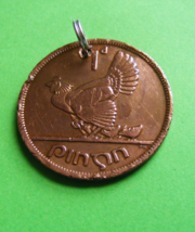 WWII Lucky Irish One Penny Coin Pendant - 1942 - Ireland - Hen And Chicks - Harp - £9.98 GBP