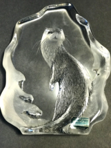 Mats Jonasson Crystal Otter Sculpture Handmade in Sweden Full Lead Crystal VTG - £27.24 GBP