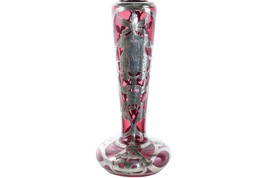 c1900 Cranberry Sterling Silver Overlay Art glass Vase - £401.89 GBP